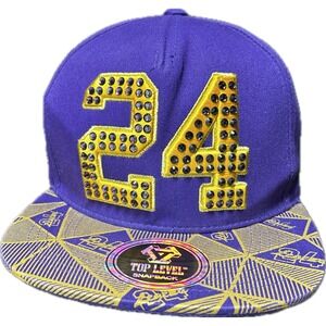 Top Level Snapback Hat Legend 24 Kobe Bryant Purple Gold Rhinestone Streetwear